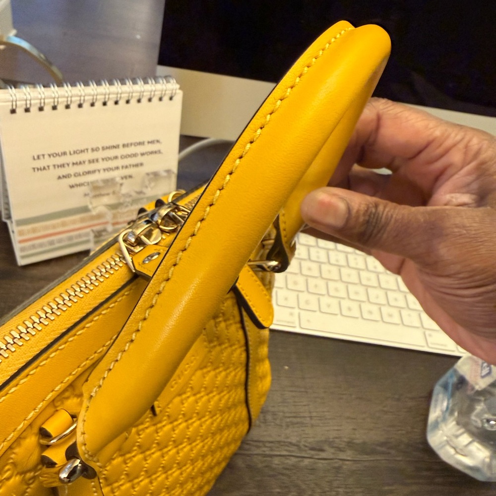 Gucci Mustard Yellow Embossed Satchel - Picture 10 of 11